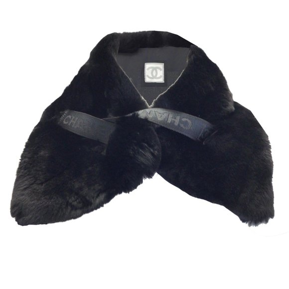 CHANEL BLACK REX RABBIT FUR COLLAR / SCARF - Picture 1 of 8